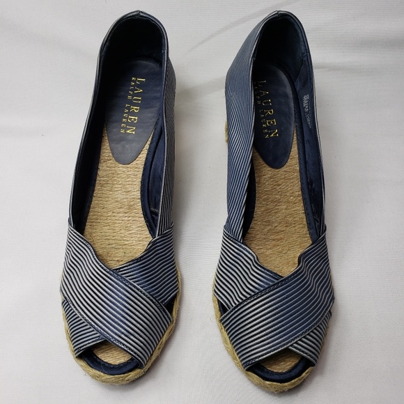 Lauren Ralph Lauren Shoes - Lauren by Ralph Lauren Navy Striped Wedge Heels 7